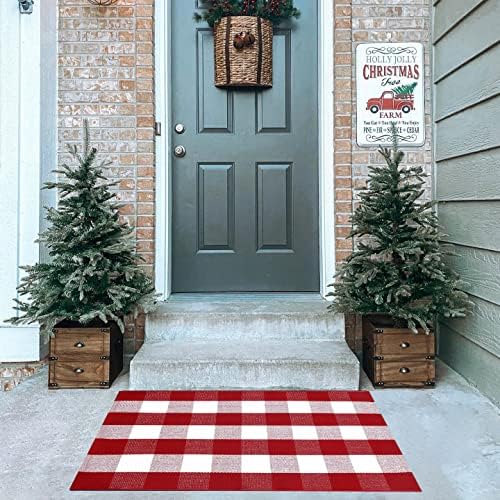 Christmas Red and White Plaid Rug 28x43 Inches Door Mat