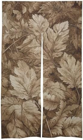 Japanese Noren Door Curtain White Brown Leaves Print 34x57