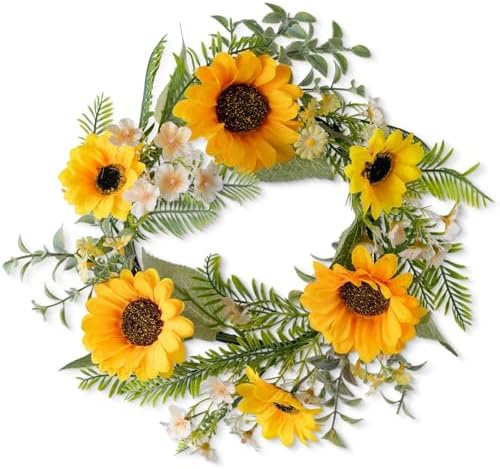 KHOYIME 13 Inch Sunflower Front Door Wreath