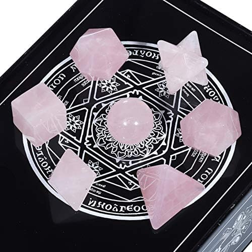 Amogeeli Platonic Solids Crystal Set with Merkaba Star and Rose Quartz