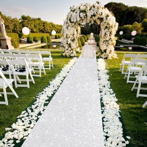 Silver Sequins Aisle Runner Rug 2ftx15ft Bling Wedding Runner