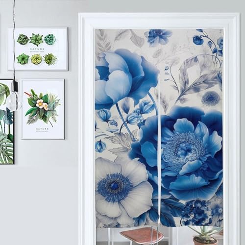 Japanese Noren Door Curtain with Flower Pattern Design 34x57 Inches