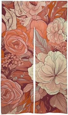 Japanese Noren Red Flowers Door Curtain 34x57