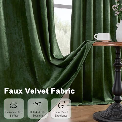 Green Velvet Curtains 84 Inches 2 Panels Blackout Drapes