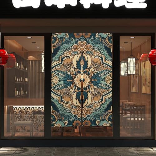Japanese Noren Blue and Brown Door Curtain 34x57 Inch
