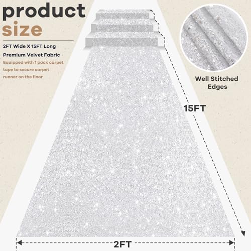 Silver Sequins Aisle Runner Rug 2ftx15ft Bling Wedding Runner