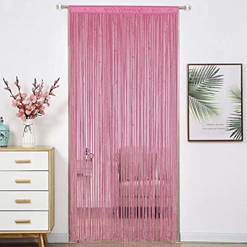 Beaded Curtain with Telescopic Rod Pink 100x200cm