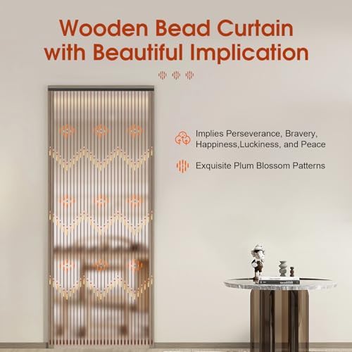 Jiabailie Wood Beaded Curtain for Doorway 31 Lines