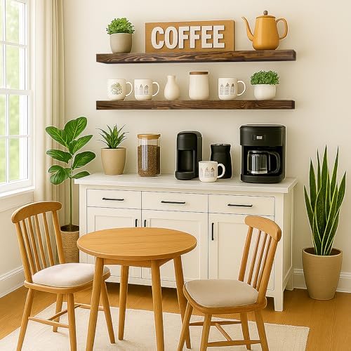 Rustic Floating Shelves 60 Inch Long Set of 2 Heavy Duty Wood