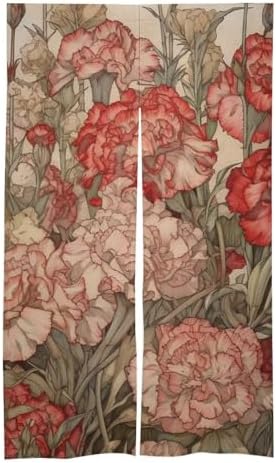 Japanese Noren Red and Carnations Door Curtain 34x57