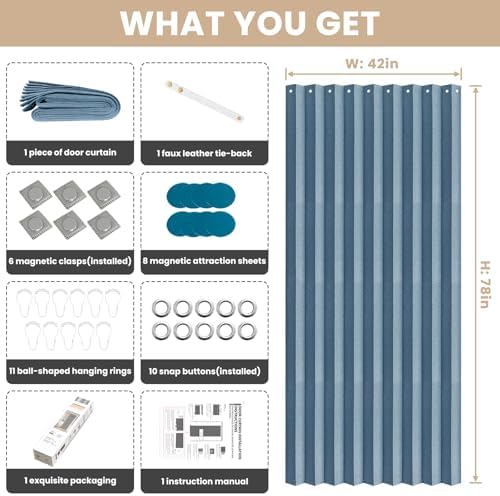 Jilron Blackout Fabric Door Curtain with Magnetic Closure