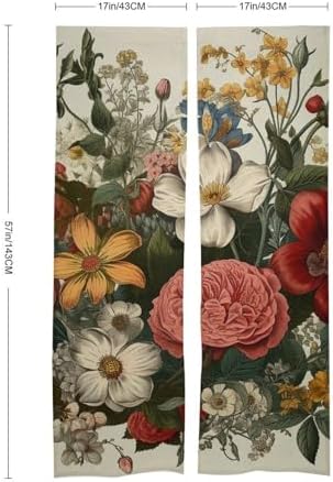 Japanese Noren Door Curtain with Plants and Flowers Print