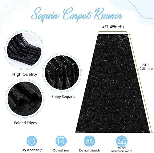 B-COOL Sequin Aisle Runner 4ft x 20ft Black Wedding Carpet