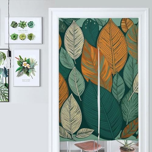 Japanese Noren Leaf Print Door Curtain 34x57 Inches