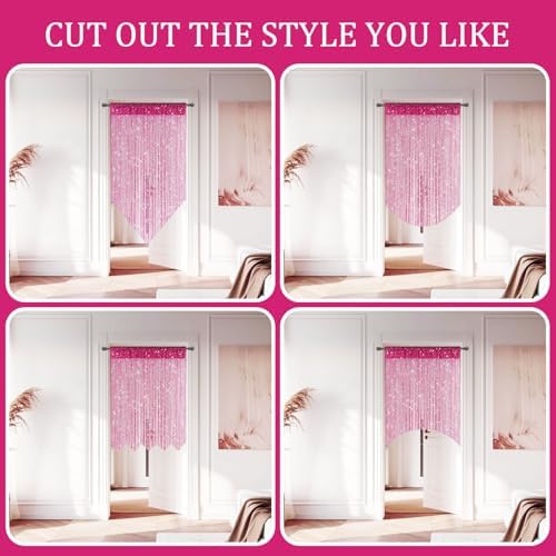 2 Pieces Fuchsia Glitter String Curtains with Tassels