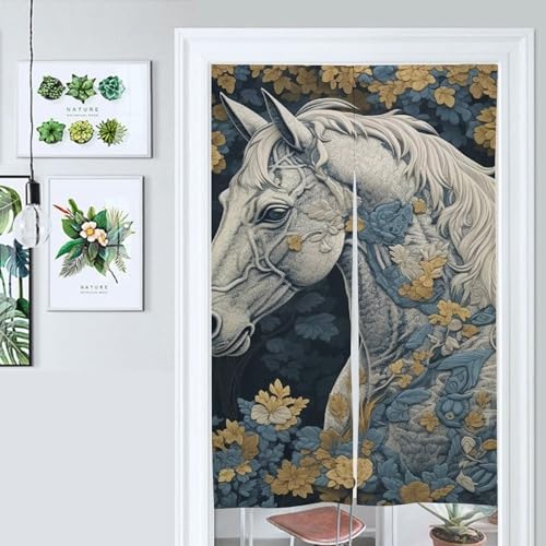 Yellow Horse Noren Door Curtain 34x57 Inches