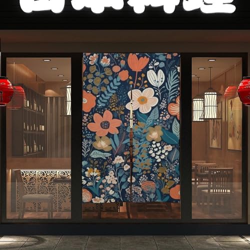 Japanese Noren Door Curtain with Small Flower Pattern