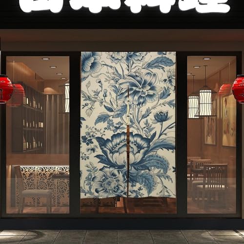 Eco Friendly Blue Decorative Flowers Door Curtain 34x57 Inch