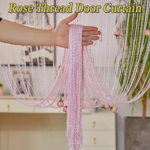 Rose Thread Door Curtain with Blue Tassels