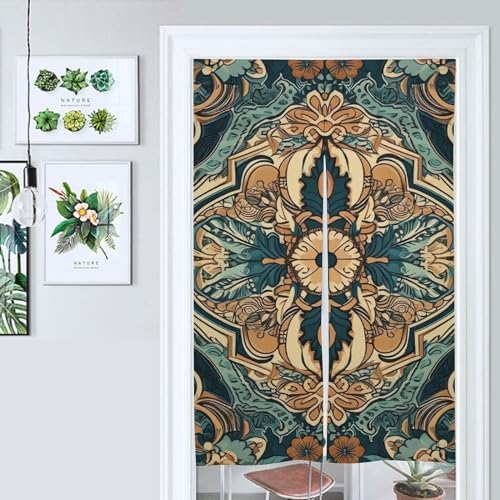 Japanese Noren Blue and Brown Door Curtain 34x57 Inch