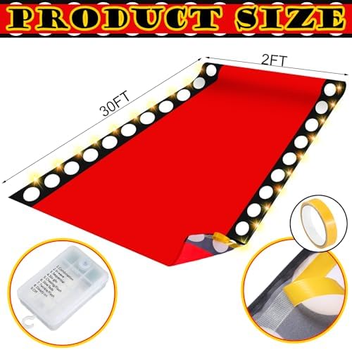 2 x 30 Ft Red Carpet with LED Light for Movie Night
