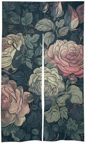 Japanese Noren Blooming Roses Door Curtain 34x57 Inch