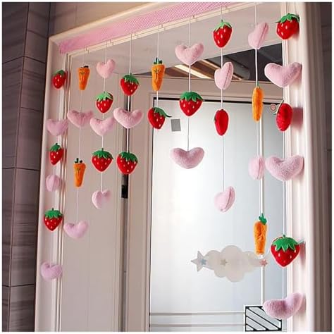 Strawberry Plush Door Curtain with Beaded Design