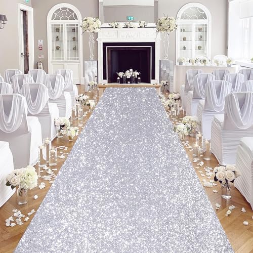 Silver Sequin Aisle Runner 2FTx15FT for Christmas Prom Party