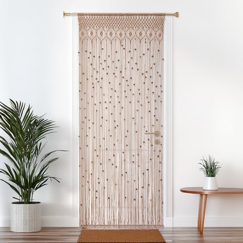 BECHAEO Boho Macrame Beaded Curtain Set of 2