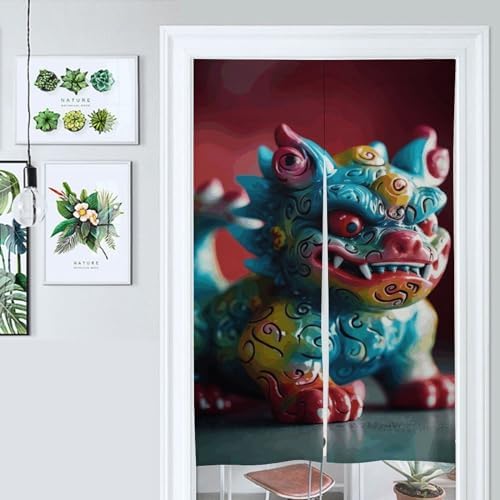 Japanese Noren Door Curtain with Animal Print 34x57 Inches