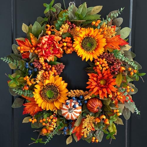 24 Inch Fall Wreath with Pumpkins and Berries