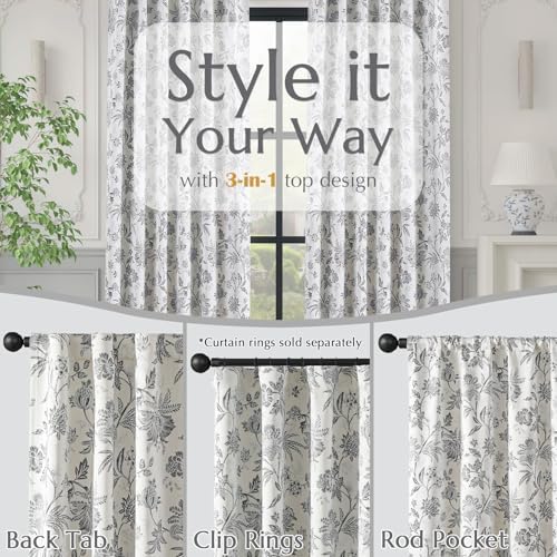 Vangao Floral Blackout Curtains 84 Inch 2 Panels