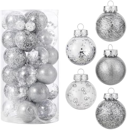 Garvee 30 Pcs Shatterproof Silver Christmas Balls