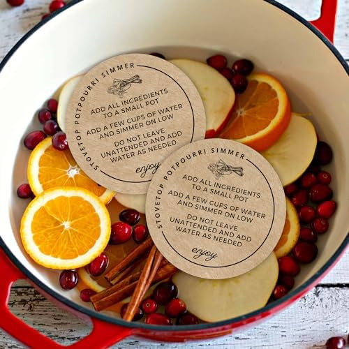 Stovetop Potpourri Instruction Labels 250pc Roll 2 Inch Circle Brown Boho Kraft Design