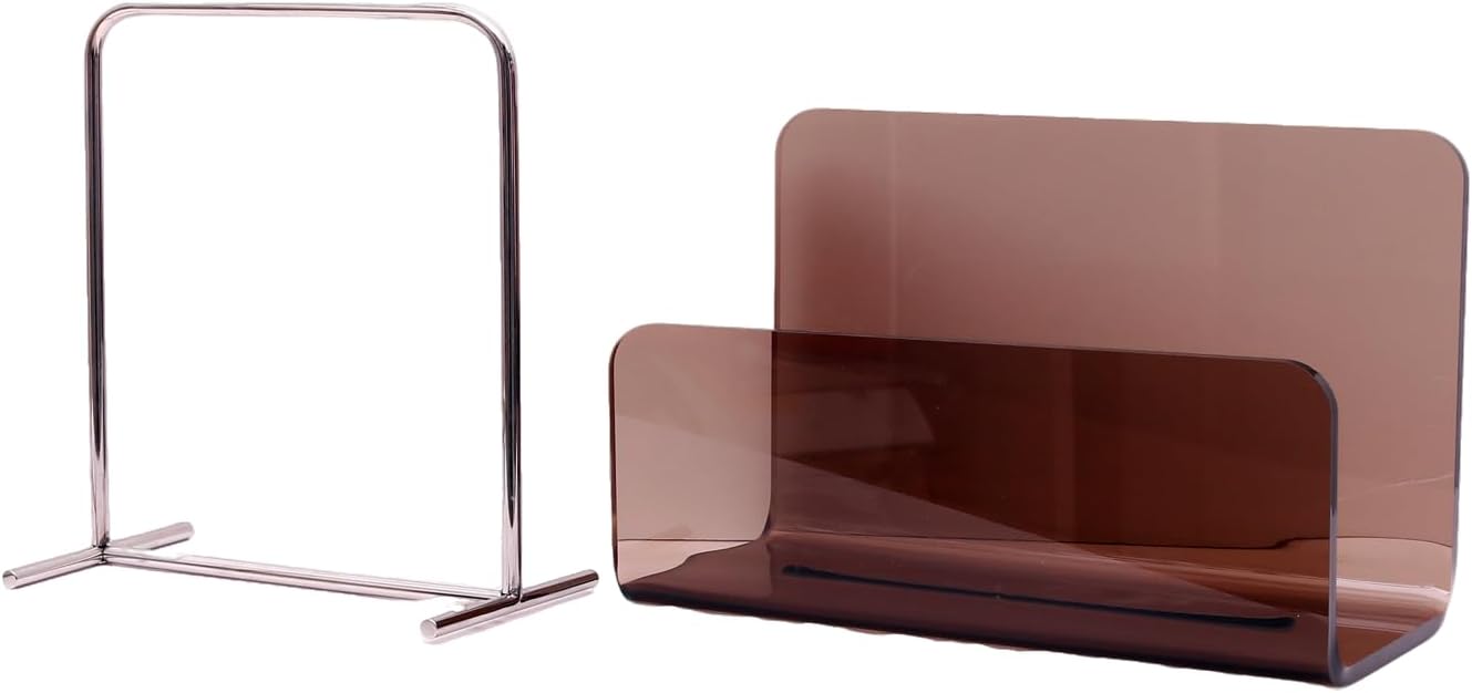 Brown Clear Acrylic Magazine Holder with Stainless Steel Handle