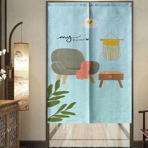 Chickwin Japanese Door Curtain Nordic Style Linen Panel Blue