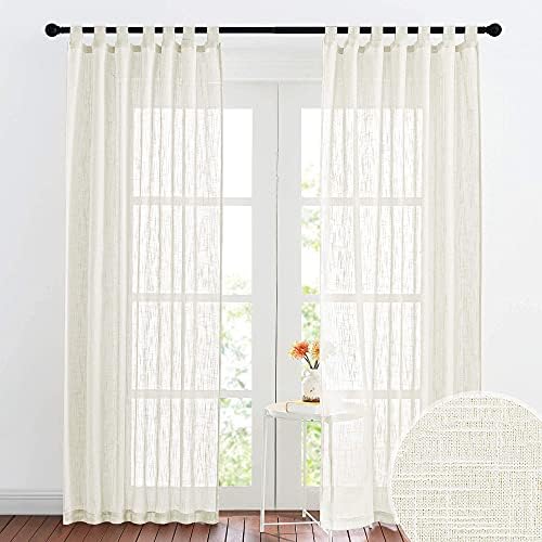 RYB HOME Natural Sheer Curtains 84 Inch Long Linen Textured