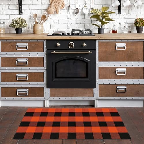 Orange and Black Checkered Outdoor Rug 2x43ft
