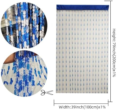 Ave Split Dark Blue Beaded Curtain for Doorway 39x787 Inch
