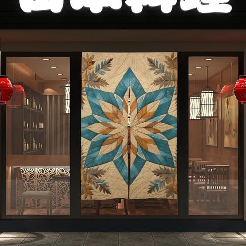 Japanese Noren Leaf Pattern Door Curtain 34x57 Inch Kitchen Partition Drape