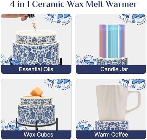 NAFANG Blue White Porcelain Wax Melt Warmer with KD Iron Shelf
