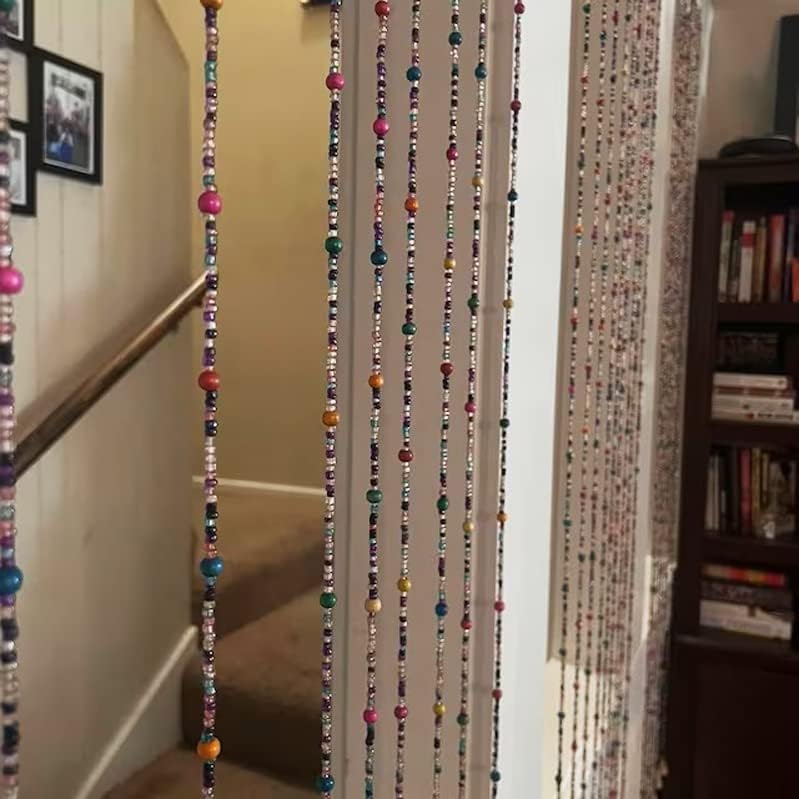 Mango Gifts Bohemian Beaded Curtain 76 Inch Multicolour Glass Beads Strings