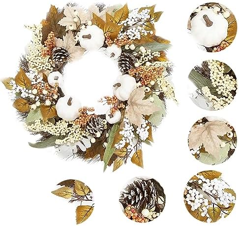 Ochine White Pumpkin Fall Wreath with Sunflowers and Leaves