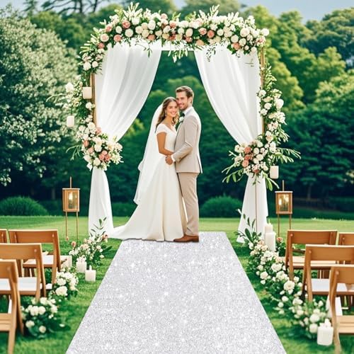 Silver Sequins Aisle Runner Rug 2ftx15ft Bling Wedding Runner