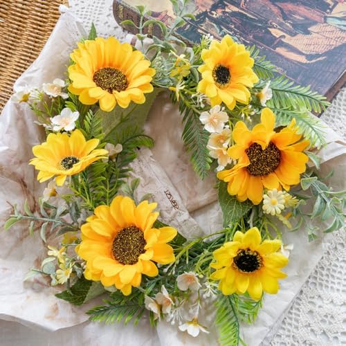 KHOYIME 13 Inch Sunflower Front Door Wreath