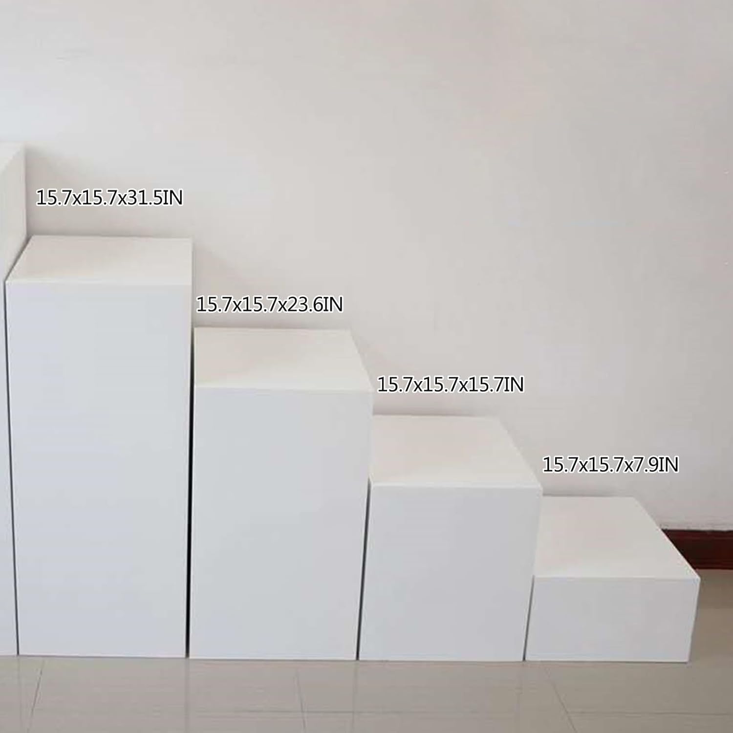 White Rectangle Cube Display Pedestal Stand 236x236x79IN Organizer Shelf