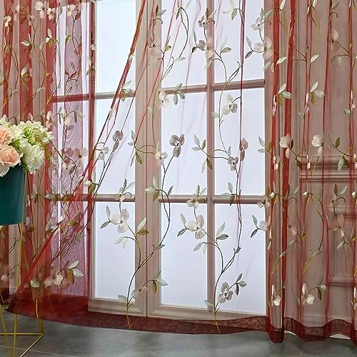 Floral Embroidered Sheer Curtains 84 Inches Length