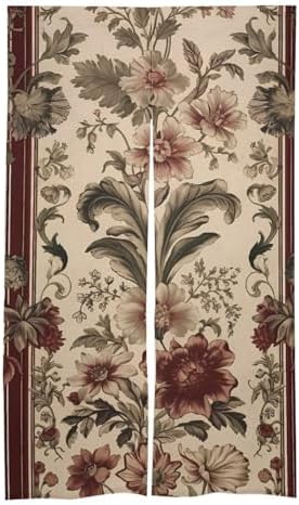 Japanese Noren Door Curtain with Red Stripes and Flowers