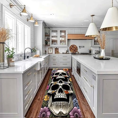 Halloween Skull Runner Rug 26x10ft Butterfly Floral Pattern Carpet