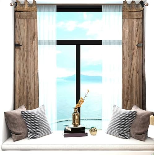 Renaiss Wooden Barn Door Farmhouse Style Curtains Set of 2 Panels Blackout